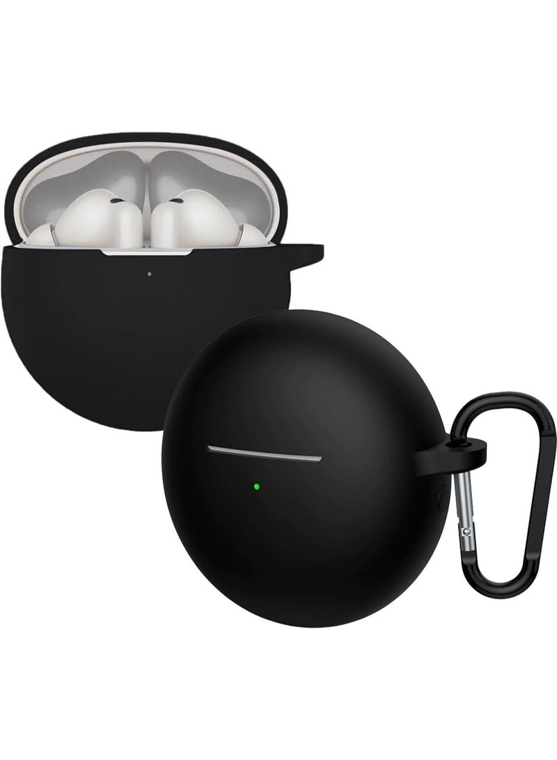 Silicone Case for Huawei FreeBuds 7i with Carabiner Hook, Shockproof Protective Cover, Solid Color (Black) - Image 1